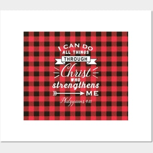 Philippians 4:13 I Can Do All Things Red Buffalo Check Plaid Farmhouse Posters and Art